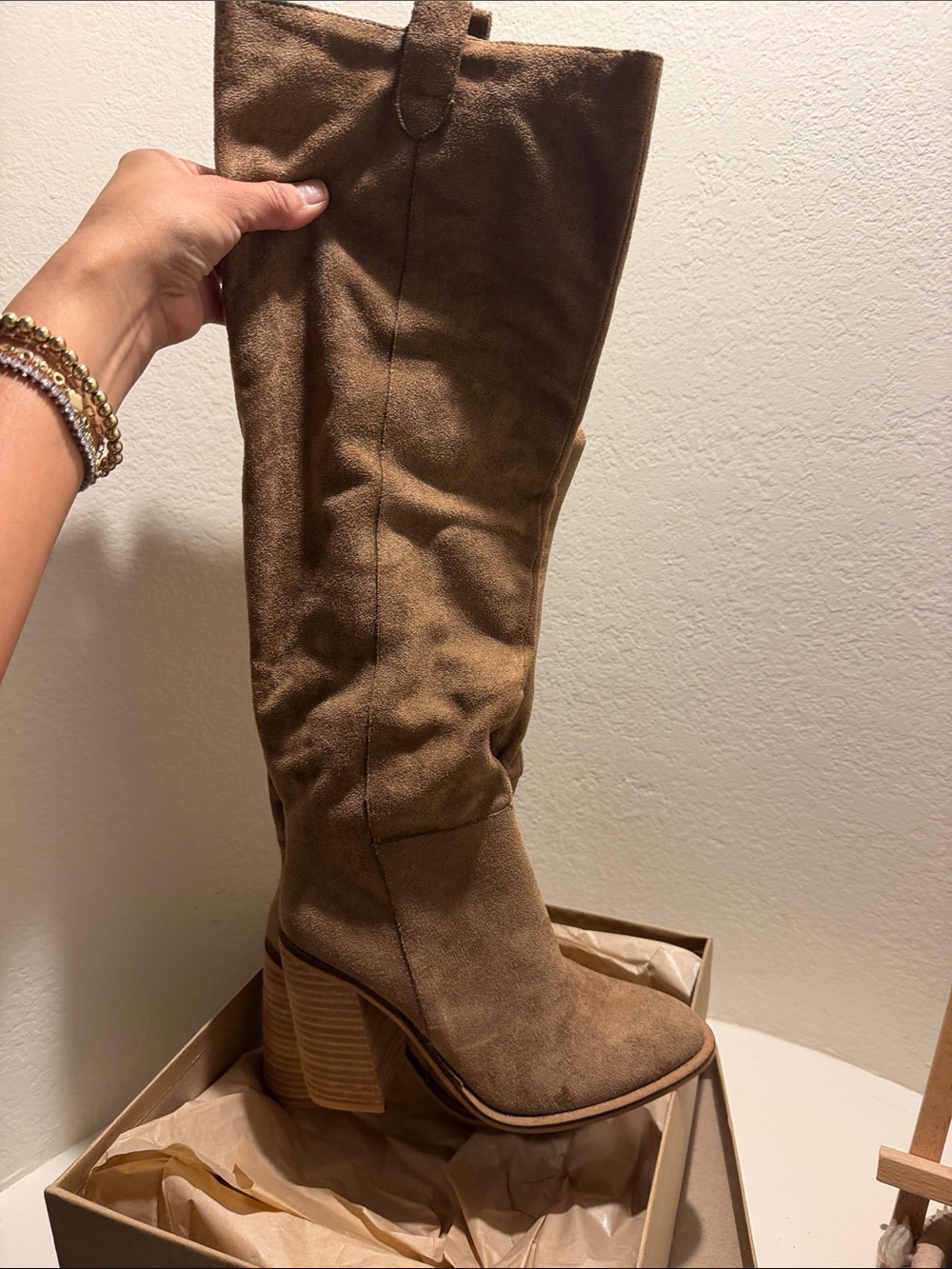 Tall faux Suede Block Heel Knee-High Boots - Brown